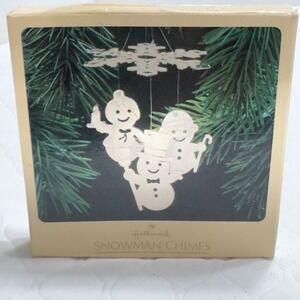 Vintage 1981 Silver Hallmark Snowman Chimes Christmas Ornament in Box